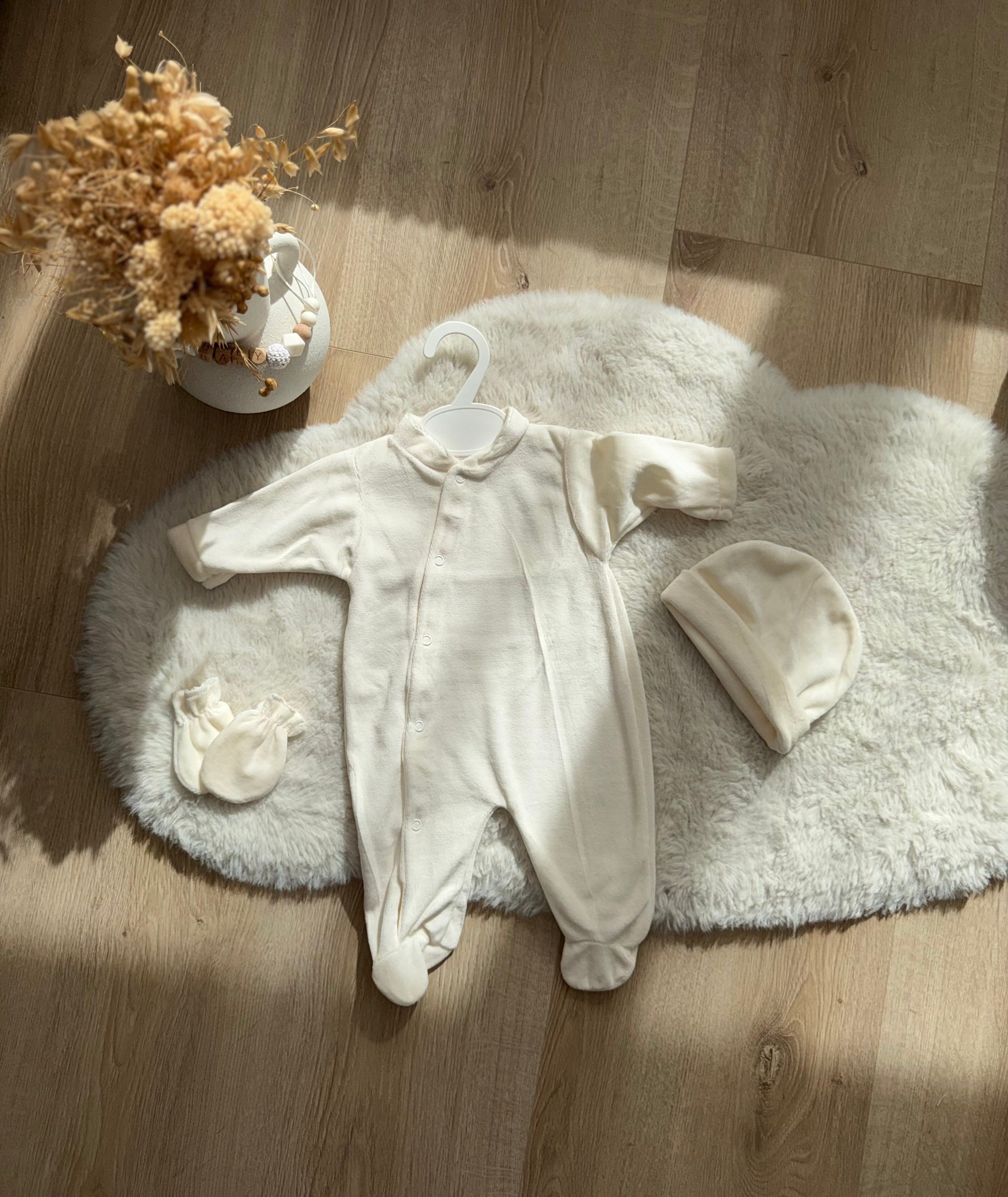 Ensemble naissance personnalisé en velours 3 pièces