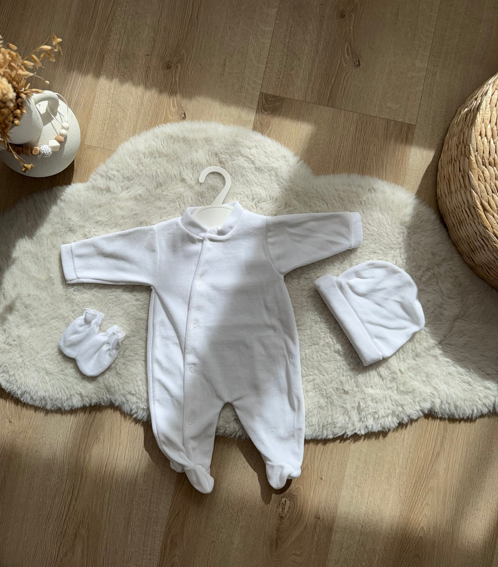 Ensemble naissance personnalisé en velours 3 pièces