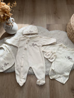 Ensemble naissance personnalisé en velours 5 pièces