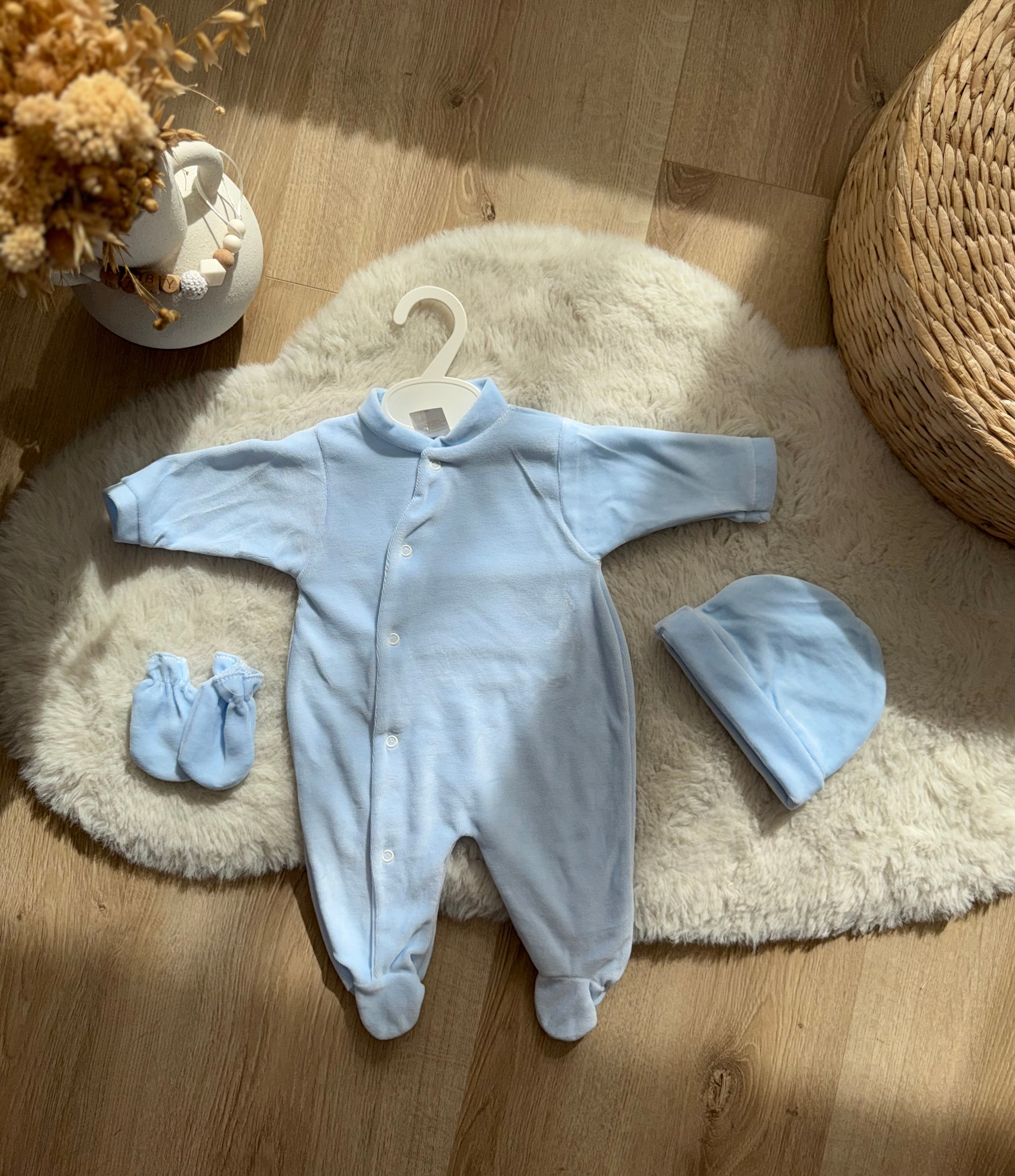 Ensemble naissance personnalisé en velours 3 pièces