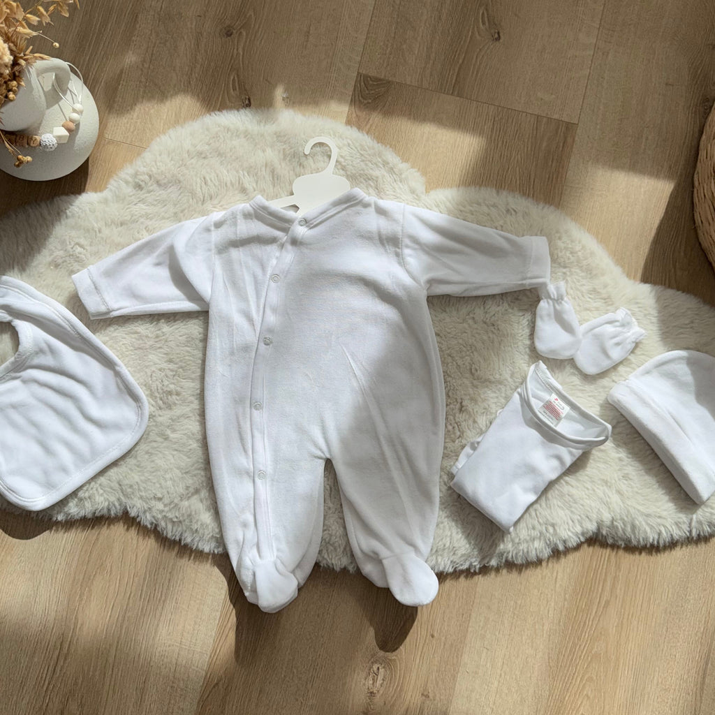 Ensemble naissance personnalisé en velours 5 pièces